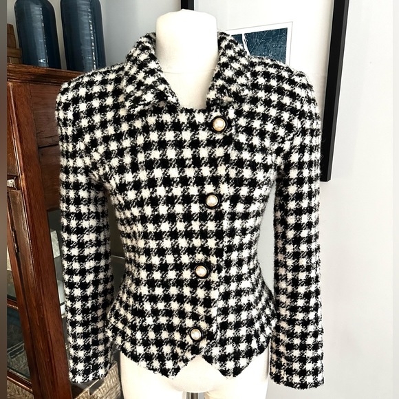 Vintage Jackets & Blazers - Vintage Doncaster houndstooth fuzzy wool blend blazer sz 6